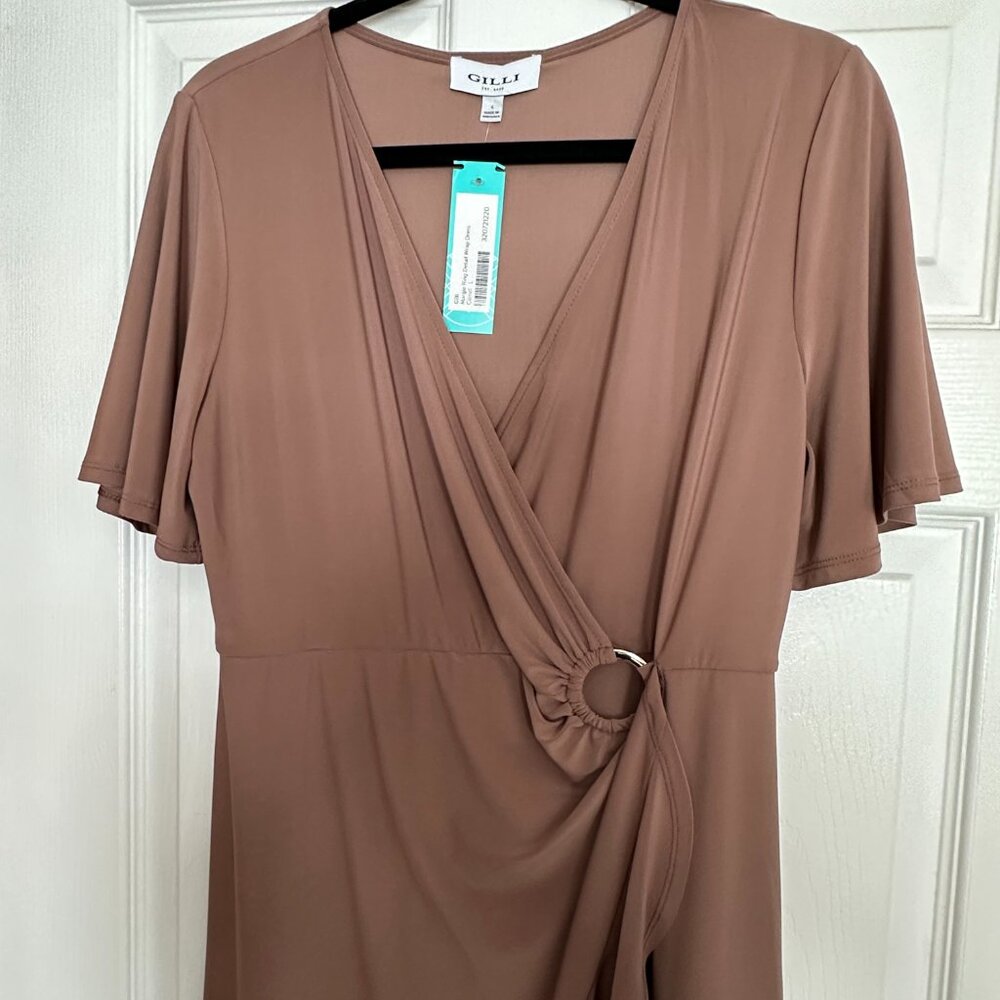 Gilli Margie Ring Detail Wrap Dress, Sz L, Camel